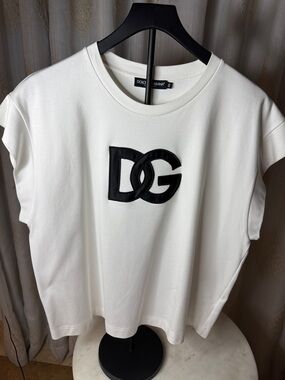 Dolce & Gabbana White Tee with Black DG Patch Logo